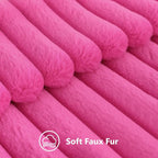 decorUhome Faux Fur Throw Pillow Covers 20x20 Set of 2, Decorative Soft Plush Striped Neutral Couch Euro Pillow Covers with Velvet Back for Sofa, Bed, Living Room Home Decor, Hot Pink