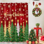 Christmas Shower Curtain, Merry Christmas Shower Curtains Set with Hooks, Gold Star Xmas Tree Snowflakes Waterproof Bathroom Curtains Xmas Holiday Decor Home Accessories,72 X 84 Inch Extra Long