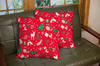CAPSCEOLL 2PCS Red Standard Pillow Covers 16X16Inch Green Christmas Reindeer Branch Deer Floral Pine Tree Snowflake Soft Pillow Covers for Bedroom Sofa Living Room Decorative Throw Pillow Covers