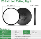 20 Inch Large LED Flush Mount Ceiling Light, 40W, 4350LM, 3000K/4000K/6000K CCT Selectable, Black Round Flat Panel Light, Fits for Hallway, Kitchen, Bedroom, Laundry Room