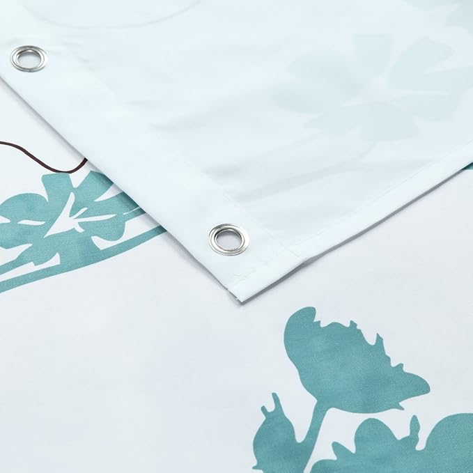 Fabric Floral Shower Curtain, Blue and White Shower Curtain, Teal and Brown Plant Shower Curtains for Bathroom, Modern Decorative Bathroom Curtains - 78" W x 72" H