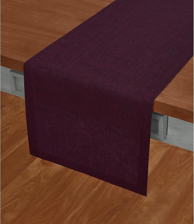 Solino Home Linen Chambray Burgundy Table Runner 90 Inches Long - Athena, 100% Pure Linen Dining Table Runner 14 x 90 Inch for Fall, Autumn, Thanksgiving, Christmas, Holiday