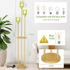 HMVPL Vintage Floor Lamp with Shelves, Gold Floor Lamp with Table, Mid Century Standing Lamp with Green Glass Shade, On/Off Switch, Boho Corner Lamp for Living Room, Brass Tall Lamp for Bedroom Office