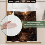 Antique Room for Study Theme Vintage Medieval Library Shower Curtain with Snap in Fabric Liner Set, Detachable Liner, See Through Mesh Top Window, Waterproof Washable 72" W x 74" H