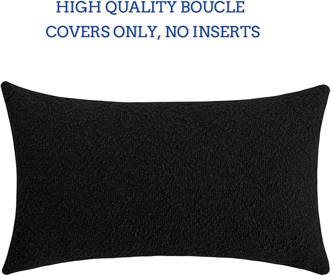 Jeneoo Black Decorative Long Lumbar Thick Throw Pillow Covers Fine Textured Boucle Couch Cushion Cases for Sofa Decor, Set of 1, 14 x 26 Inch