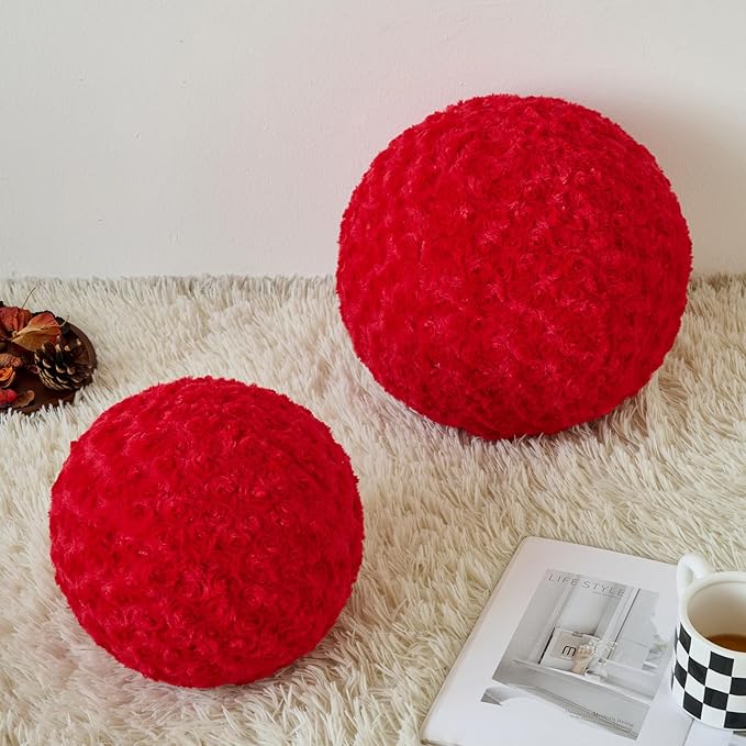 Ball Pillow, Decorative Round Pillow for Couch n, Circle Throw Pillows, Perfect Ball Pillows for Couch, Stylish Decorative Pillows, Versatile Round Throw Pillow (Red, Mini-8.6 Inches)