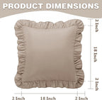 KKJIAF Ruffle Pillow Cases 18x18 Inches, Khaki Square Ruffled Pillow Covers Set of 2, Microfiber Wrinkle Resistant Pillow Shams with Envelope Closure for Sofa Bed Living Room