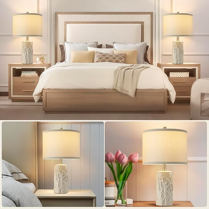 Luvkczc Modern Ceramic Table Lamps Set of 2 for Living Room White Desk Lamps for Bedroom Decor Farmhouse Table Lamp nightstand lamp for Office Dorm