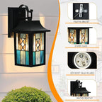 WL0011 Tiffany Style Outdoor Light Fixutres Stained Glass Wall Sconce Exterior Waterproof Wall Lantern Light Fixture for Balcony Aisle Hallway W 7X D 6 x H 12 Inches, Bulb Included (Aurix)