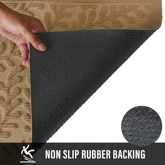 Front Door Mat, Absorbent Dirt Trapping Welcome Door Mat Indoor Outdoor, Non Slip Entry Mat, Indoor Outdoor Door Mats, Fade Resistant, Low Profile Doormat for Entryway, 47×32, Beige