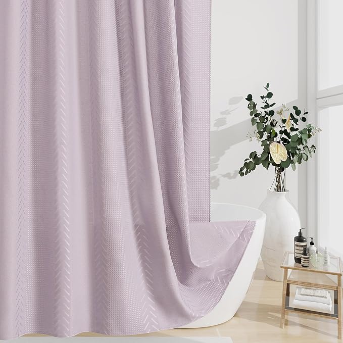 3D Embossed Pattern Shower Curtain, Simple and Chic Pattern Vintage Curtain for Bathroom, Waterproof Fabric Shower Curtains with Hooks, 36 W x 72 H, Lavender