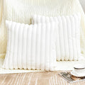 Throw Pillow Covers Decorative Faux Fur Set of 2 20x20 Inch Pillow Covers, Soft Cream White Striped Pillowcases for Couch Sofa Bed Living Room, Fluffy Cute Home Boho Accent Fuzzy Decor
