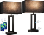 Seealle Nightstand Table Lamps for Bedrooms Set of 2 - Touch Bedside Lamp with USB C+A, 3 Way Dimmable Living Room End Tables 2, Modern Night Stand Bed Side Guest Room(Black) E. Black