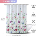 Watercolor Floral Shower Curtain, Green Pink Purple Blue Flower Shower Curtains for Bathroom, Modern White Waterproof Fabric Bath Curtains, 72" W x 72" H