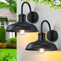 12'' Diameter Large Dusk to Dawn Outdoor Gooseneck Barn Light, 2-Pack Outdoor Wall Sconce Farmhouse Exterior Light Wall Lighting Fixture Industrial Black Wall Lantern for Porch, Garage, Black