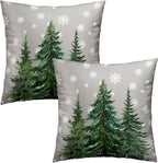 Grey Snowflake Trees Throw Pillow Covers Pack of 2, 18x18 Inch Xmas Tree Snow Winter Decorative Throw Pillowcases Farmhouse Holiday Pillow Cases Decoration for Sofa Couch