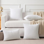 Kevin Textile 2 Packs Pure White Decorative Throw Pillow Covers 26x26 Inch for Living Room Couch Bed Sofa Rustic Farmhouse Boho Home Decor Soft Striped Corduroy Square Cushion Case 66x66 cm