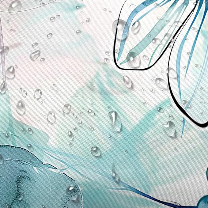 Sanzugh Teal Floral Shower Curtain, Boho Emerald Sage Hunter Olive Green Blue Abstract Flowers Art Cute Fabric Shower Curtains Set for Bathroom Decorative with Hooks 72 X 78 inch Spring Bath Decor