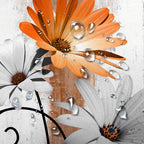 Rustic Farmhouse Shower Curtain, Farm Orange Daisy Floral Fall Flowers and Butterfly on Country Wooden Autumn Shower Curtain for Bathroom, Yellow Grey Gray Red Gold Curtain with 12PCS Hooks, 47X64IN