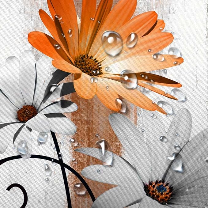 Rustic Farmhouse Shower Curtain, Farm Orange Daisy Floral Fall Flowers and Butterfly on Country Wooden Autumn Shower Curtain for Bathroom, Yellow Grey Gray Red Gold Curtain with 12PCS Hooks, 47X64IN