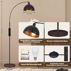 Bronze Arch Floor Lamps for Living Room Dimmable - Upgraded 9W LED Arc Lamp with 4 Color Temperatures, Remote Control Rustic Arched Floor Lamp, Reading Standing Lamp for Bedroom (Bulb Included) Brown