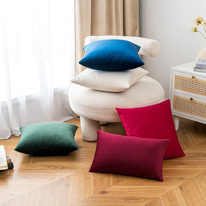 EMEMA Pack of 2 Velvet Throw Pillow Covers Decorative Square Pillowcase Soft Solid Cushion Case for Sofa Bedroom Chair Car 18x18 Inch Dark Blue