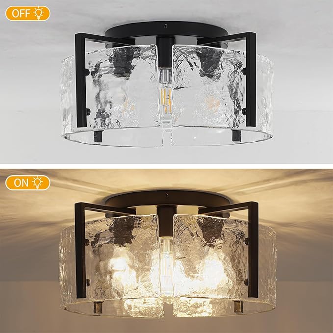 18.5'' Modern Black Semi Flush Mount Ceiling Light, Entryway Light Fixture, 4-Light Glass Ceiling Lights for Hallway Foyer Kitchen Island Dining Room Bedroom Living Room Lighting Fixtures, UL-Listed
