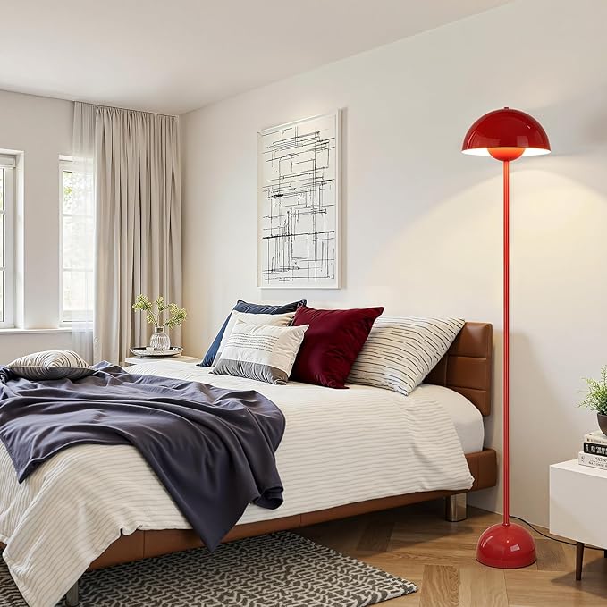 Red Floor Lamp for Living Room, 66'' Industrial Standing Lamp with Red Metal Shade&Base Reflecting Light Tall Lamp for Bedroom, Dark Red