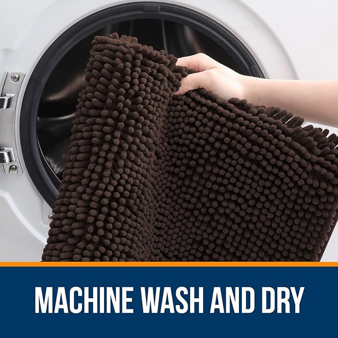 OLANLY Bathroom Rugs 59x20, Extra Soft Absorbent Chenille Bath Rugs, Rubber Backing Quick Dry, Machine Washable Bath Mats for Bathroom Floor, Tub and Shower, Home Decor Accessories, Brown