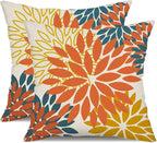 DFXSZ Orange Yellow Flower Pillow Covers 24x24 Inch Set of 2 Fall Throw Pillows Outdoor Waterproof Decor for Living Room Sofa Patio Funiture Garden Floral Polyester Pillow Covers 012E24