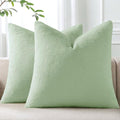 Pallene Faux Fur Plush Throw Pillow Covers 20x20 Set of 2, Soft Fluffy Couch Pillow Covers for Living Room, Sage Green