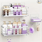 ODesign Shower Caddy 3 Pack-Shower Organizer Shelves Rack Rustproof SUS304 Stainless Steel for Bathroom Storage&Kitchen-No Drilling Adhesive Shower Caddy Shelf Dorm Room Essentials-Silver