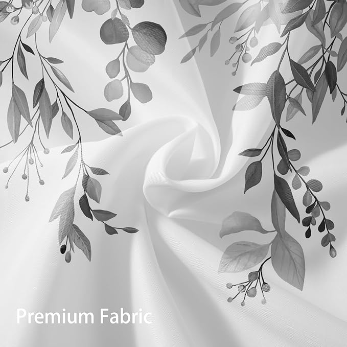 Eucalyptus Shower Curtain, Grey Watercolor Leaves with Floral Botanical Bathroom Decor, Waterproof Fabric Bath Curtain Set with Hooks, 72x78 Inches