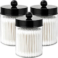 AXX Qtip Dispenser Apothecary Jars Bathroom - Qtip Holder Storage Canister Clear Plastic Jar for Cotton Swab,Q-Tips,Cotton Rounds (F#Black 3Pcs)