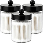 AXX Qtip Dispenser Apothecary Jars Bathroom - Qtip Holder Storage Canister Clear Plastic Jar for Cotton Swab,Q-Tips,Cotton Rounds (F#Black 3Pcs)