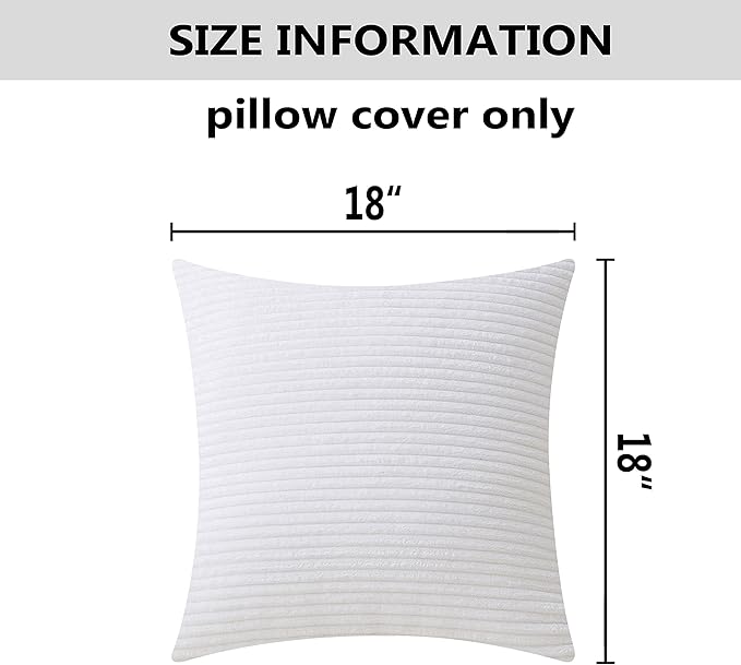 Home Brilliant Pillow Covers 18x18 Striped Corduroy Velvet Cushion Covers Set of 2 Square Decorative Pillowcase, 18 x 18 inch, Creamy White