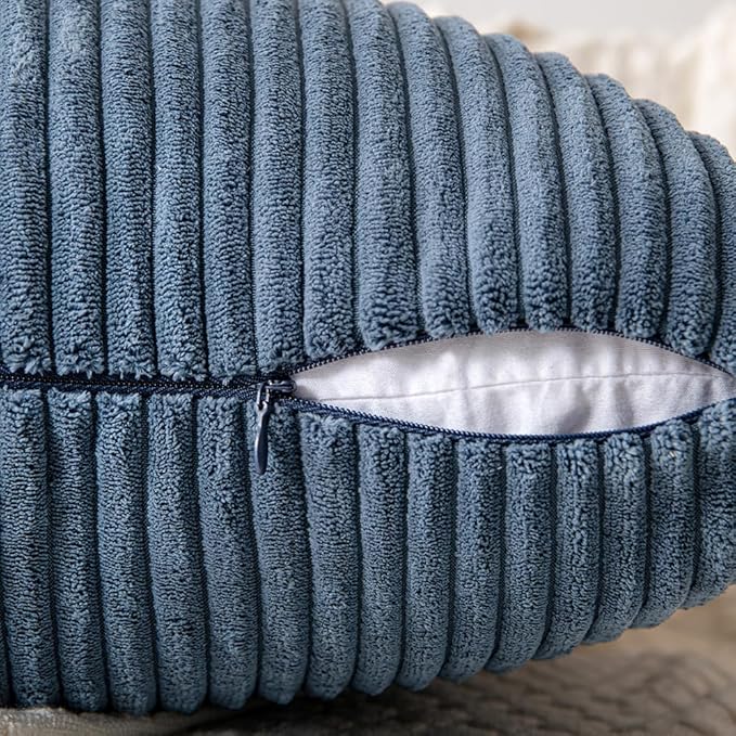 MIULEE Blue Corduroy Pillow Covers Pack of 2 Boho Decorative Spliced Throw Pillow Covers Soft Solid Couch Pillowcases Cross Patchwork Textured Cushion Covers for Living Room Bed Sofa 20x20 inch