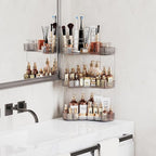 3-Tier Corner Bathroom Counter Organizer with Top Toothbrush Holders,Large Makeup Organizer Countertop with Brush Holder,Skincare Organizers Corner,Exquisite Vanity Organizer (Gray, 3 Tier)