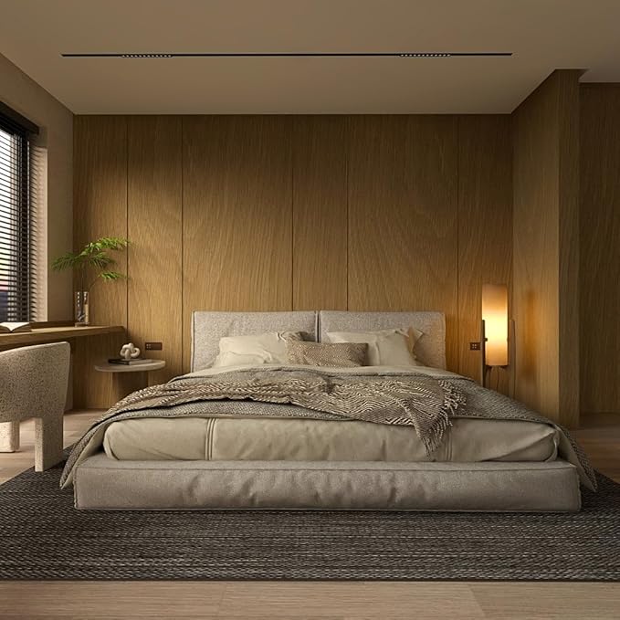 Ozarke Zen Modern Floor Lamp - Fabric Shade & Wood Frame Mid-Century 44 Inch Standing Corner Light for Bedroom, Living Room & Home Decor - E26 Bulb Warm 3000K (Natural Wood)