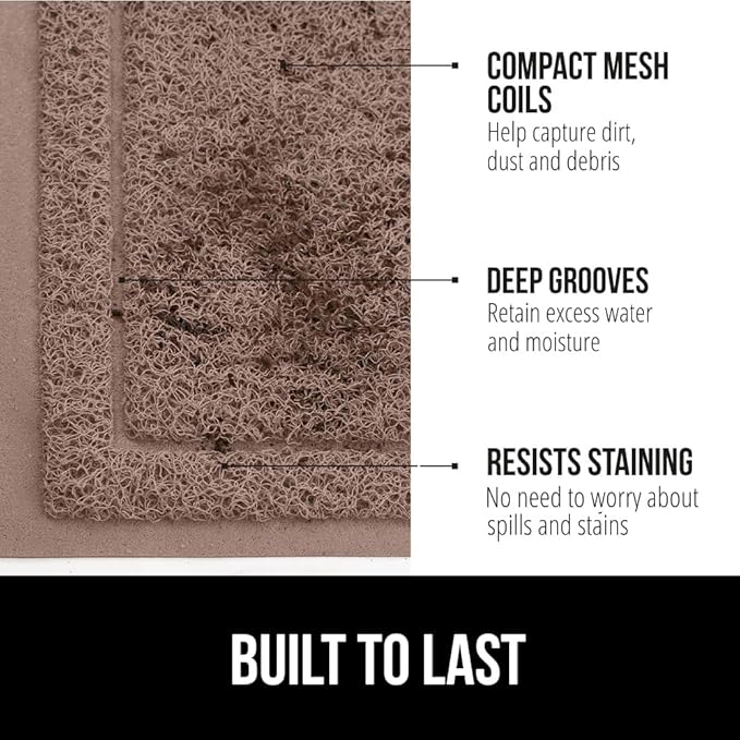 GORILLA GRIP Dirt Grabber Mesh Doormat, Low-Profile, Stain and Fade Resistant Heavy Duty Quick Dry Striped Doormats, Mats for Indoor or Outdoor Entry, Shoe Scraper, Garage Entrance Mat, 35x23, Latte