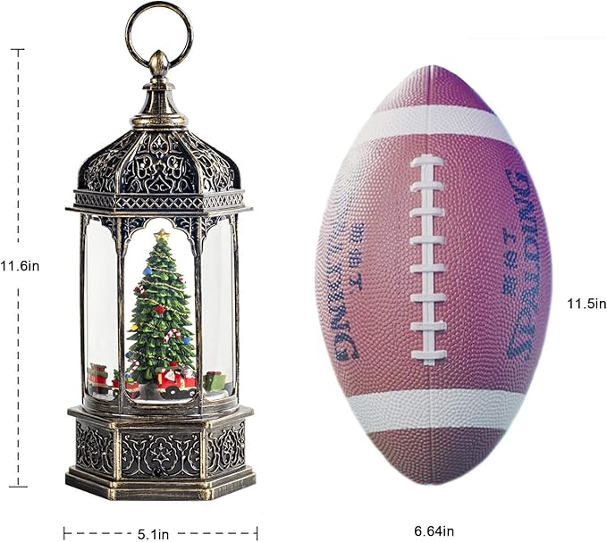 Christmas Snow Globes with Music,6H Timer Cylindrical Flashing Snow Ball,Bronze Musical Box Including 8 Songs,Glitter Snowflakes Lantern with Christmas Tree Xmas Decor Gift