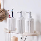 2Pcs White Natural Travertine Textures Hand Soap Dispenser Set, Small Bathroom Countertop Resin Liquid Soap Dispensers, Kitchen Dish Wash Soap Dispensers,Refillable Dispenser with Vertical Stripe