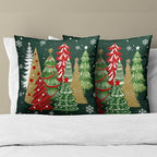 Christmas Green Throw Pillow Covers 16x16, Set of 2 Xmas Trees Snowflakes Decorative Pillow Cases Square Cushion Cover for Couch Sofa Bed Farmhouse Holiday Decoration