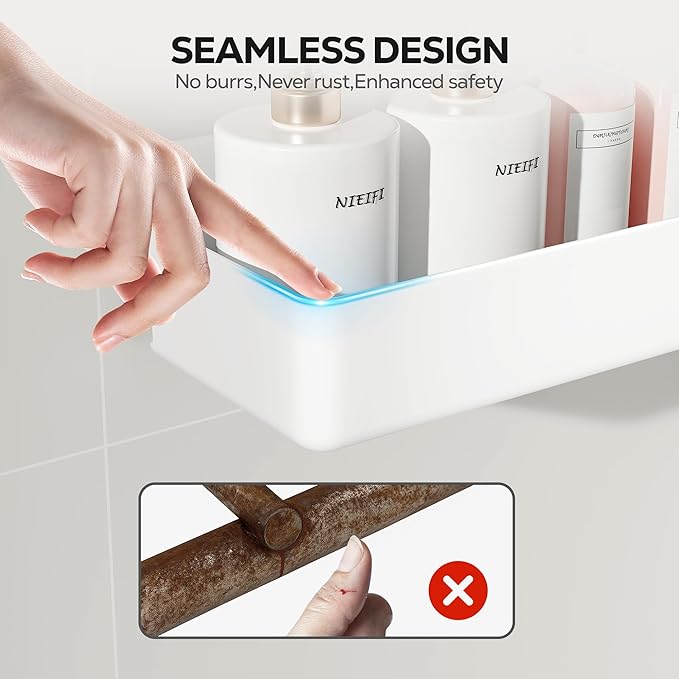 Nieifi Adhesive Wall Shelf, Shower Sheves 5 Pack with Soap Holder, Shower Organizer for Bathroom Organization, White