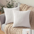 MIULEE Winter Pack of 2 Corduroy Soft Soild Decorative Square Throw Pillow Covers Set Cushion Cases Pillowcases for Sofa Bedroom Couch 18 x 18 Inch Pure White