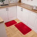 Microfiber Bathroom Rugs and Mats Sets 2 Piece,Non-Slip Bath Rugs, Machine Washable Absorbent Bath Mats for Bathroom Floor, Shower (Red, 16''x24'' Plus 20''x32'')