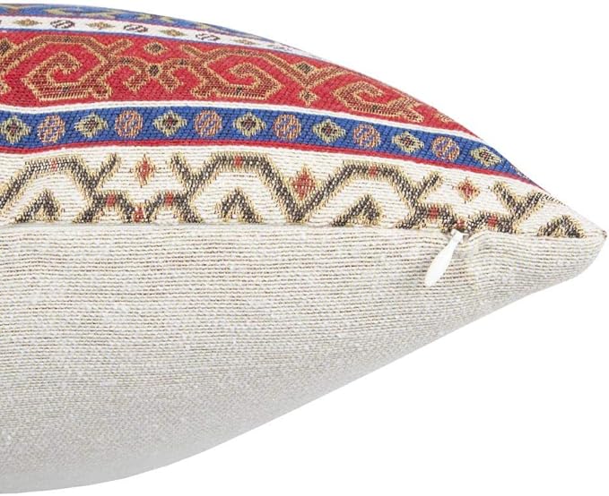 Kilim Throw Pillow Covers Red and Blue - 20 x 20 Inches Decorative Pillows, Boho Room Decor for Couch, Bohemian Outdoor Case for Farmhouse, Persian Shams, Aztec, Patio, Porch