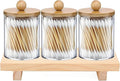 AXX Qtip Dispenser Apothecary Jars Bathroom - Qtip Holder Storage Canister Clear Plastic Jar for Cotton Swab,Q-Tips,Cotton Rounds (G#Bamboo 4Pcs)
