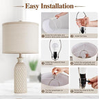 Luvkczc Ceramic Table Lamps Set of 2, Farmhouse 24.8" Bedside Lamps with 3-Color Temperature, Modern Nightstand Lamp Desk Reading Lamp for Bedroom, Living Room, Office, 2 Bulbs Included