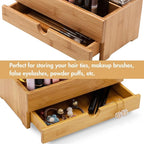 GOBAM Bamboo Makeup Organizers and Storage with Drawer - Wooden Cosmetic Organizer Countertop for Bathroom, Bedroom, Closet, Kitchen, Vanity & Dresser - Make up Vanity Station